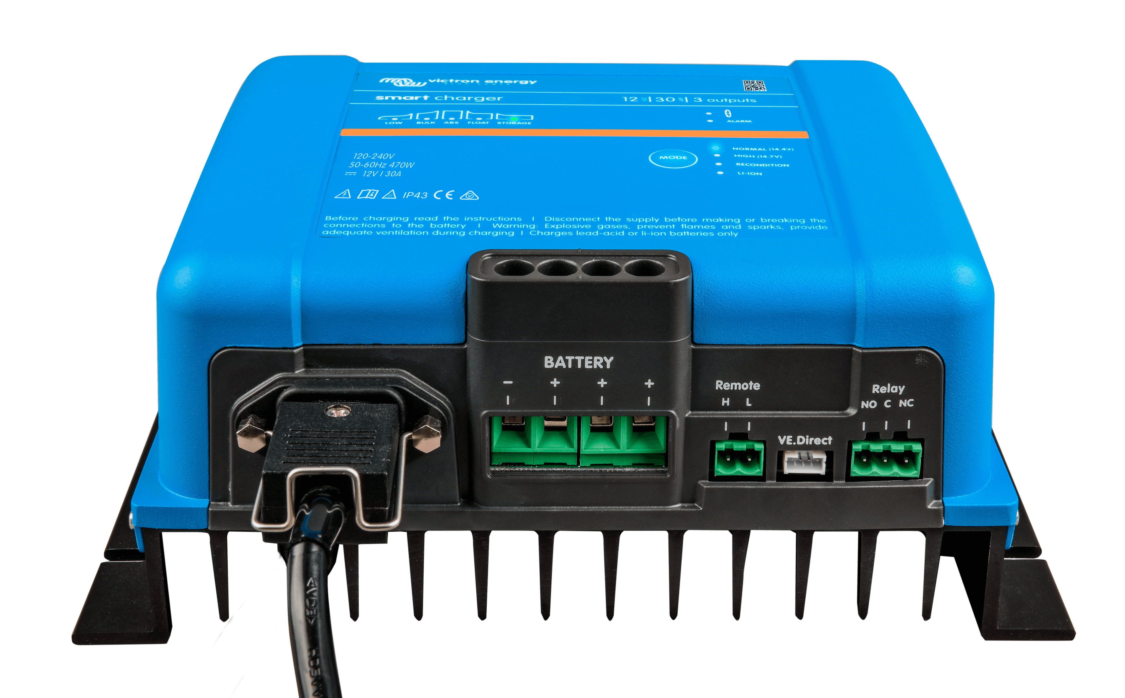 Smart IP43 Charger 12V 30A 3 outputs (front-angle) thumbnail