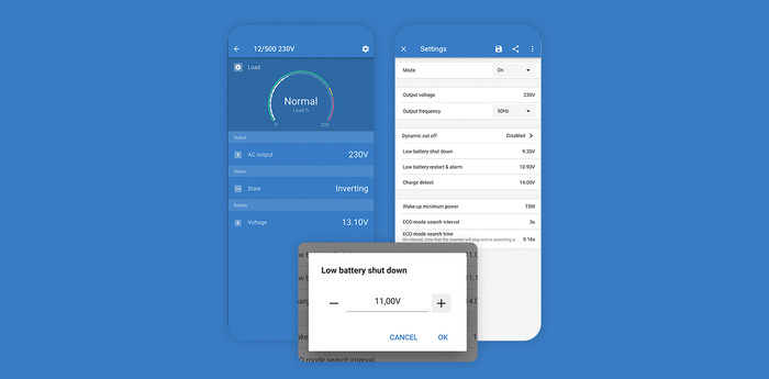 Interfața de utilizator a VictronConnect